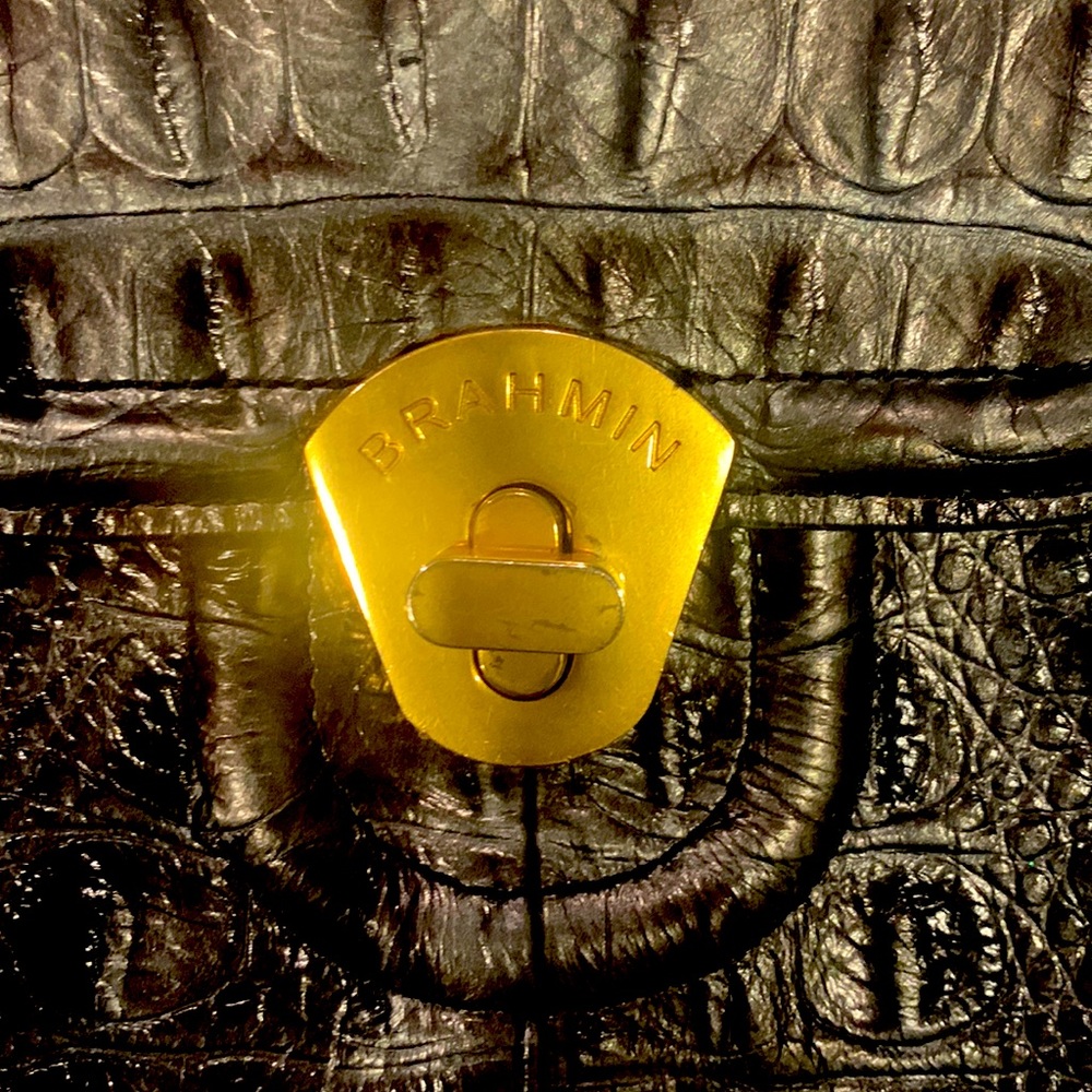 Brahmin black/gray reptile style leather backpack